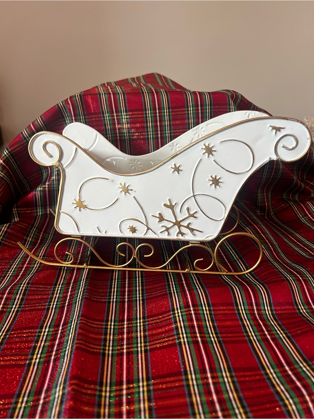 White and Gold Decorative Holiday Sleigh Centerpiece